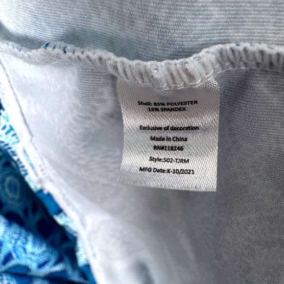 Cabana Life Blue Geometric Tile Hooded Swim Cover Up Dress Womens L Tassel - Picture 5 of 11